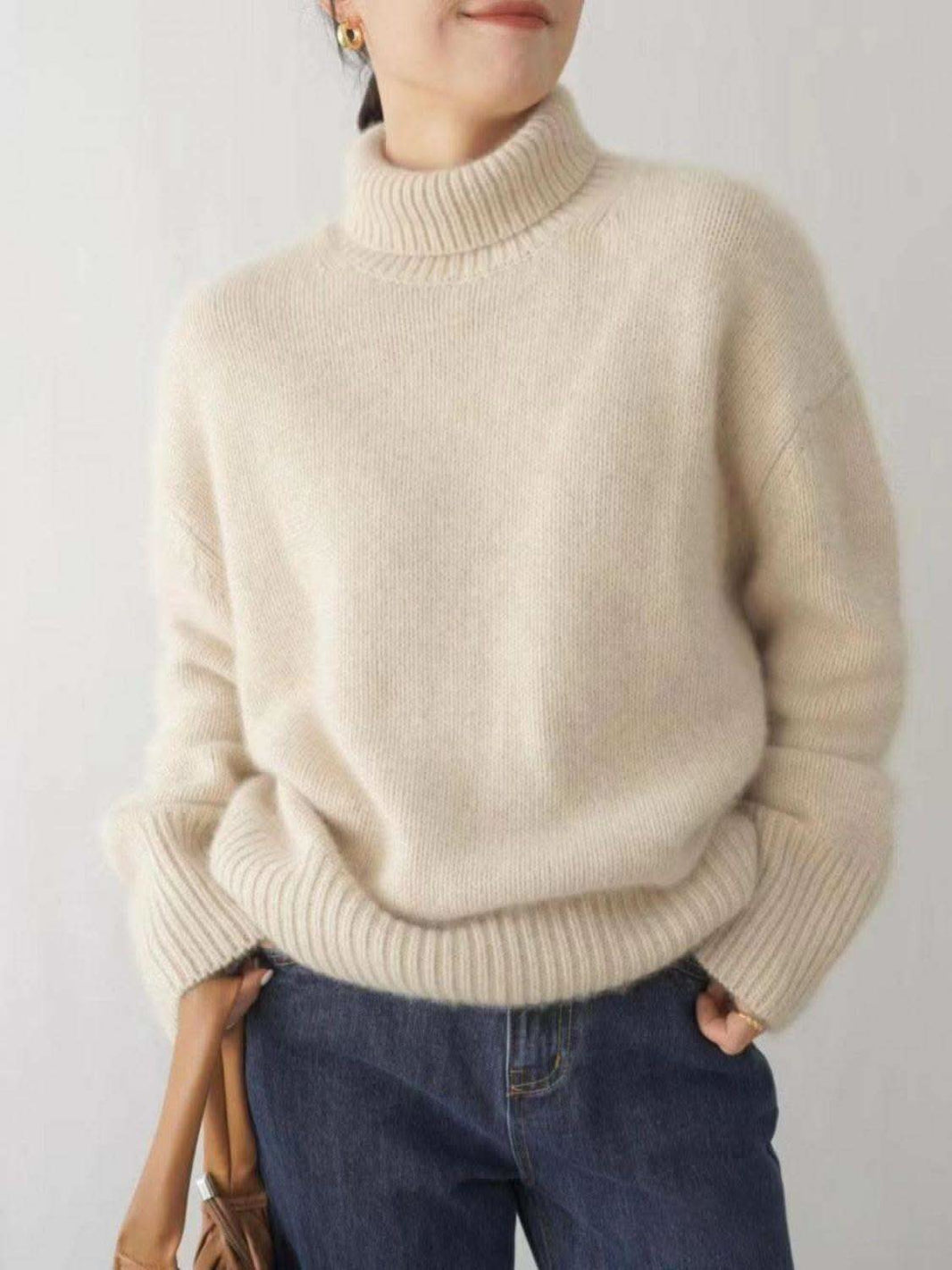 Turtleneck Dropped Shoulder Long Sleeve Sweater - SwagglyLife Home & Fashion